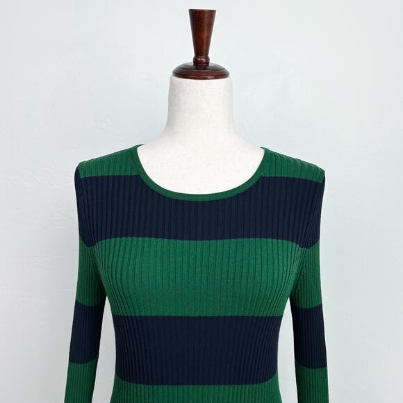 Ann Taylor Green Navy Rib Knit Striped Bell Sleeve Sweater NWT - Picture 3 of 8